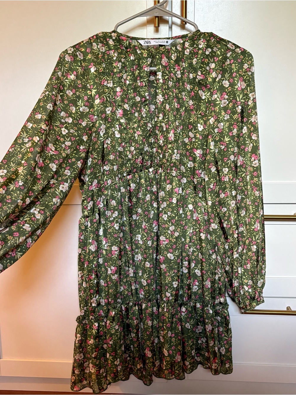 Zara Green Floral Long Sleeve Dress